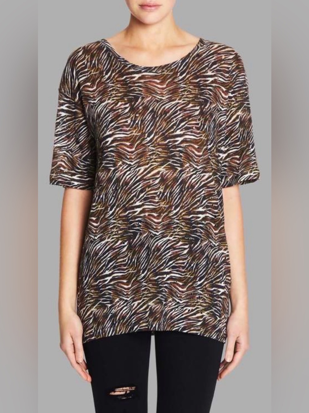 IRO Distressed Shay Tee Zebra White/Khaki 100% Linen Small NWT